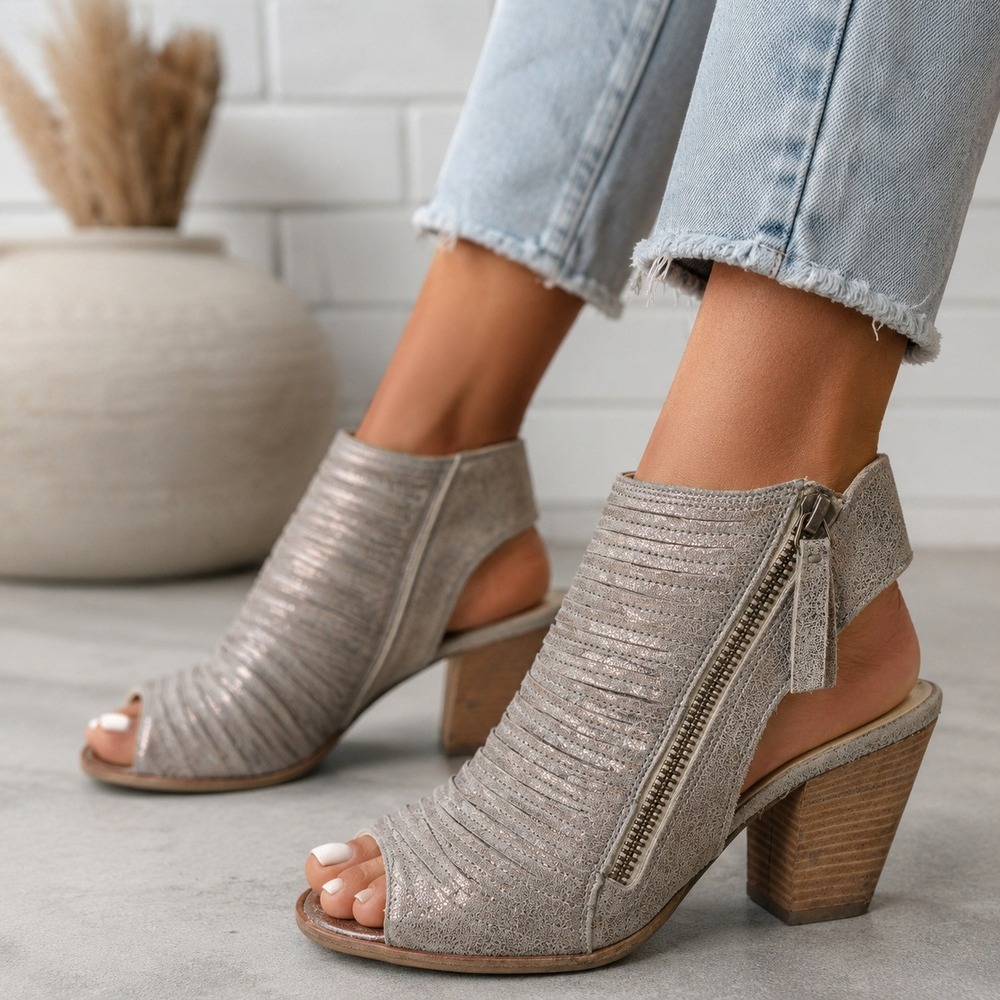 Paul Green Cayanne Peep Toe Bootie Ankle Boots UK Size 4 US 6 Chunky Heel Zip